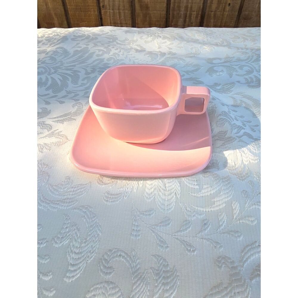 Brookpark Bubblegum Pink Melamine Cup and Saucer Set